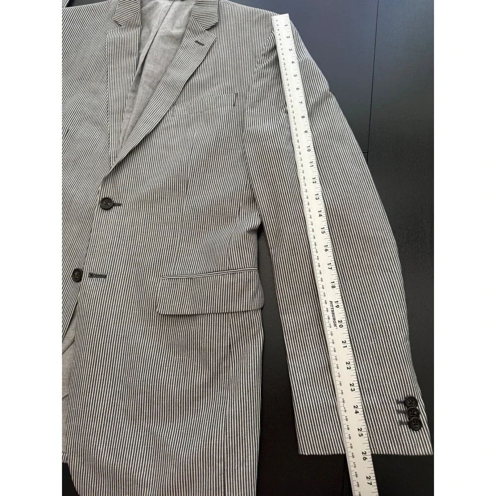 Banana Republic Tailored Fit Blazer Men 40L Striped Cotton Linen 2-Button Jacket